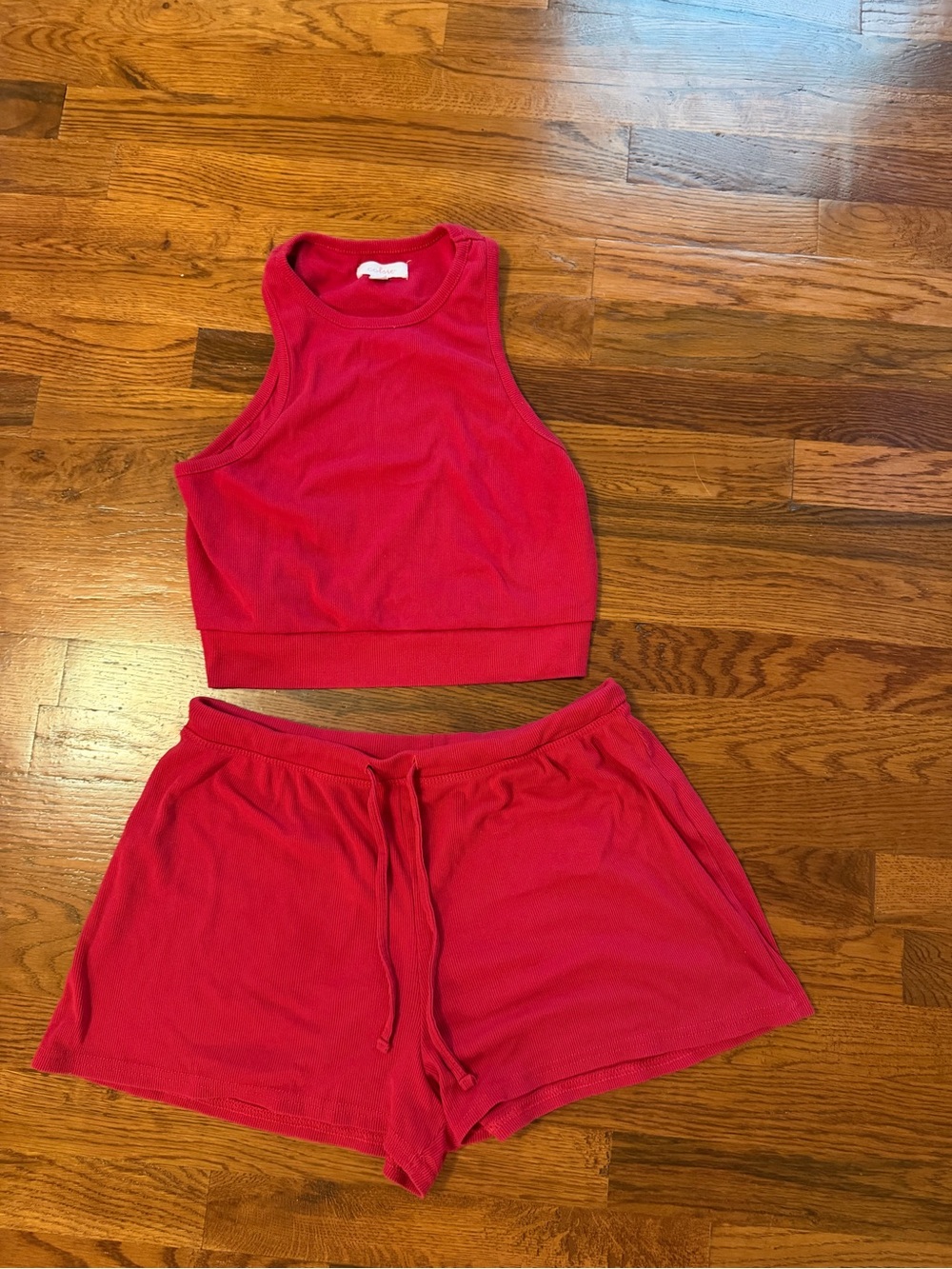 Women’s Colsie Red Ribbed Tank & Shorts Lounge Set